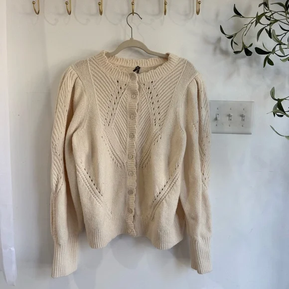 Anthropologie Pointelle Scalloped Cardigan Sweater - Picture 2 of 6